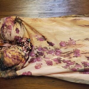 Floral Dress with Beaded Halter Strap And Back